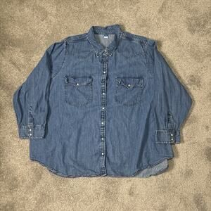 Old Navy Denim Shirt Women's 4X Blue Chambray Pearl Snap Button Western
